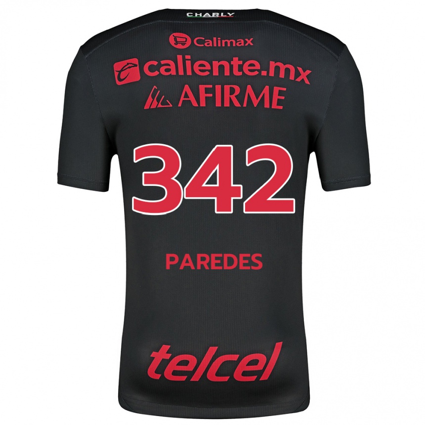 Niño Fútbol Camiseta Santiago Paredes #342 Negro Rojo 1ª Equipación 2024/25