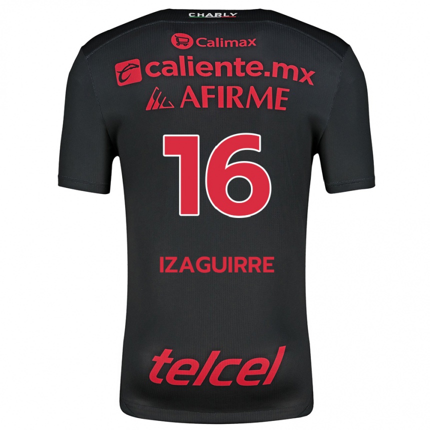 Niño Fútbol Camiseta Estefanía Izaguirre #16 Negro Rojo 1ª Equipación 2024/25