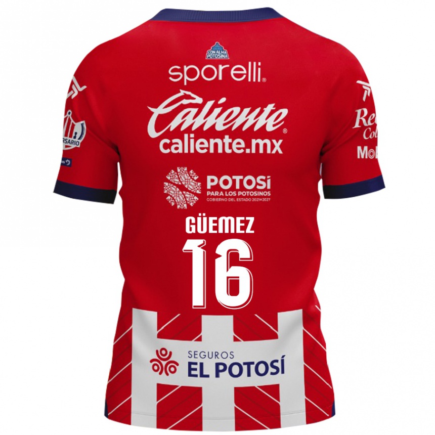 Niño Fútbol Camiseta Javier Güemez #16 Rojo Blanco 1ª Equipación 2024/25