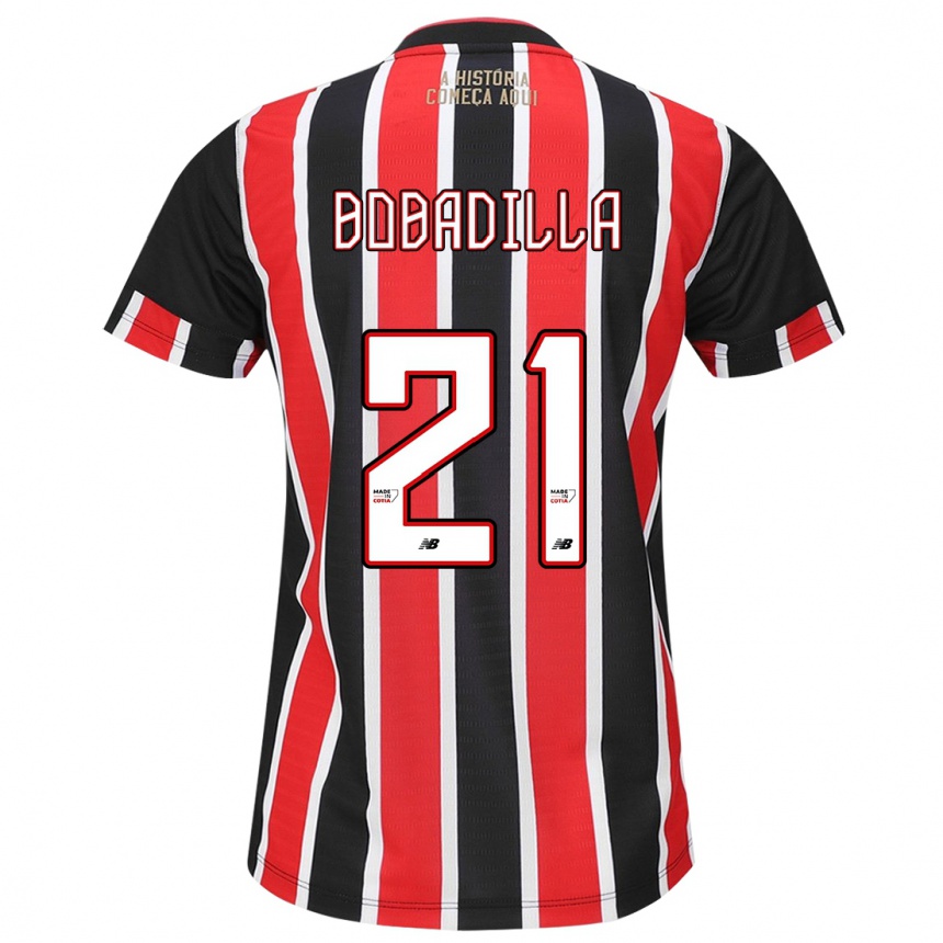 Niño Fútbol Camiseta Damián Bobadilla #21 Negro Rojo Blanco 2ª Equipación 2024/25