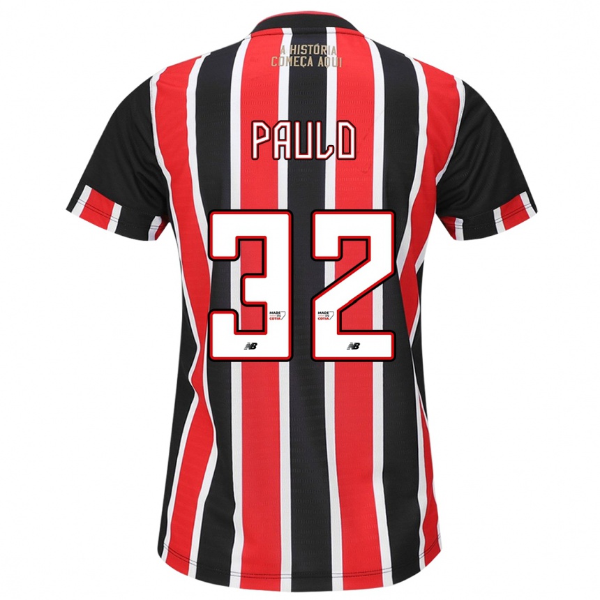 Niño Fútbol Camiseta Marcos Paulo #32 Negro Rojo Blanco 2ª Equipación 2024/25