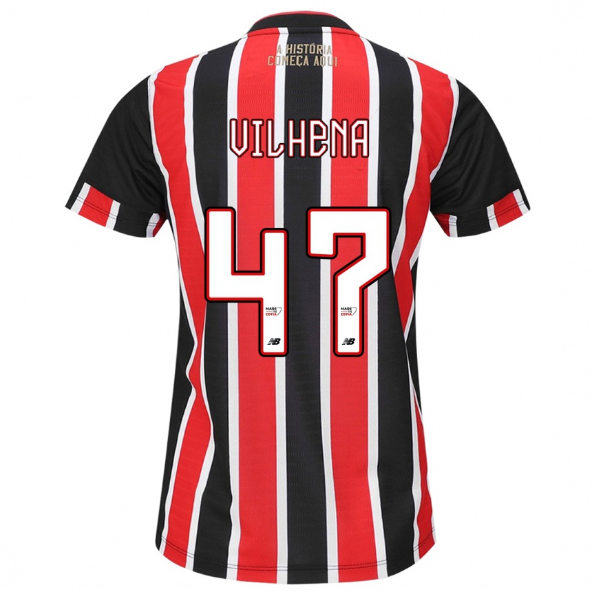 Niño Fútbol Camiseta Pedro Vilhena #47 Negro Rojo Blanco 2ª Equipación 2024/25