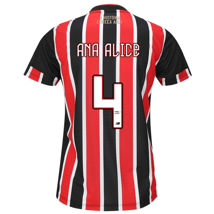 Niño Fútbol Camiseta Ana Alice Luciano Da Silva #4 Negro Rojo Blanco 2ª Equipación 2024/25