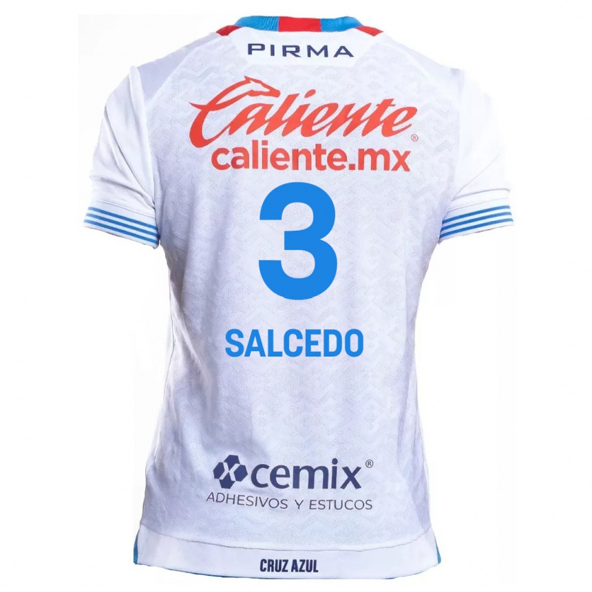 Niño Fútbol Camiseta Carlos Salcedo #3 Blanco Azul 2ª Equipación 2024/25