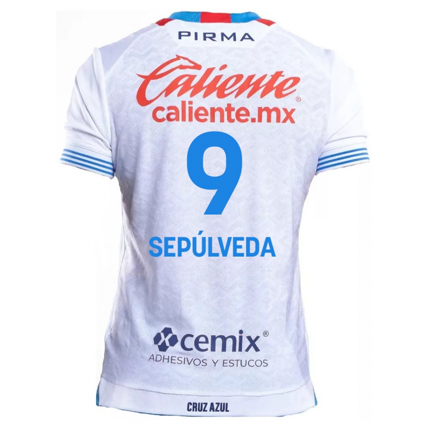 Niño Fútbol Camiseta Ángel Sepúlveda #9 Blanco Azul 2ª Equipación 2024/25