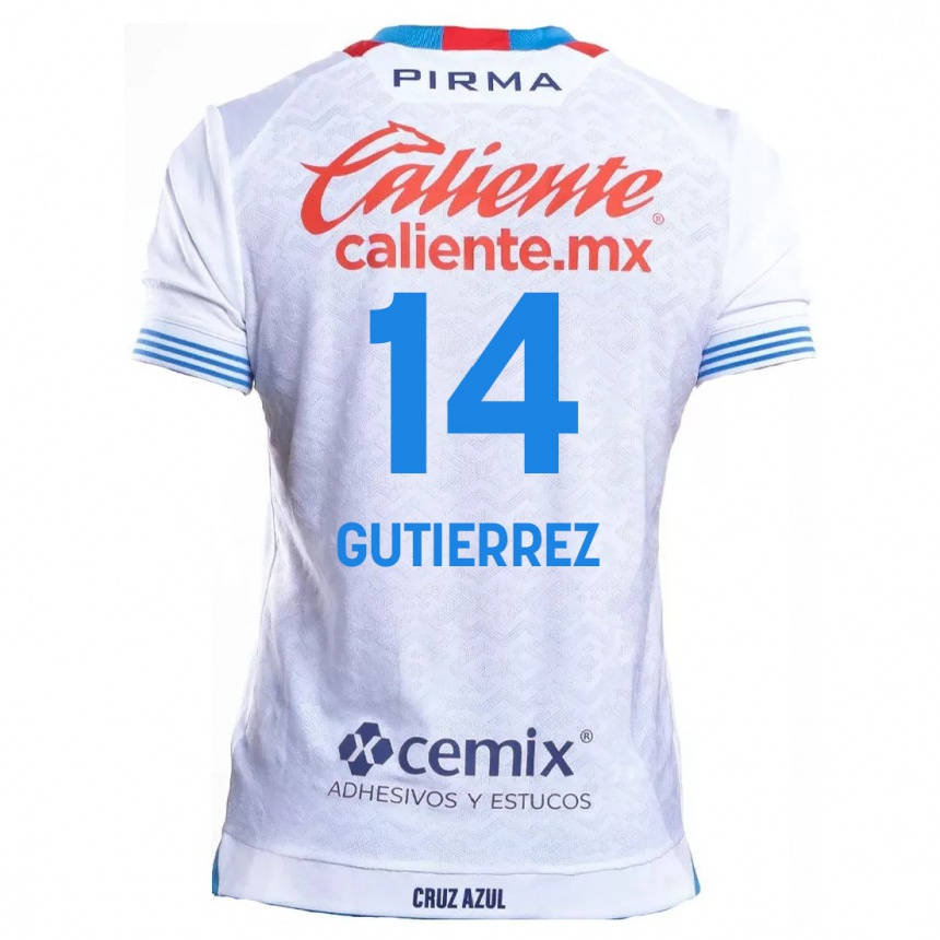 Niño Fútbol Camiseta Alexis Gutiérrez #14 Blanco Azul 2ª Equipación 2024/25