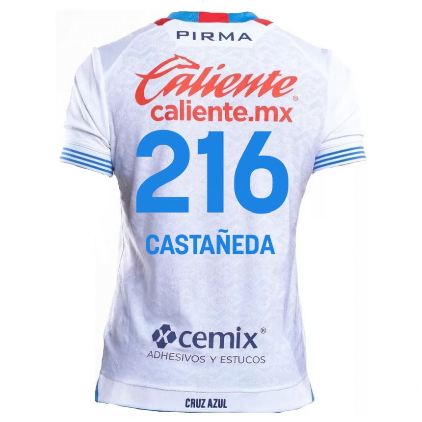 Niño Fútbol Camiseta Ian Castañeda #216 Blanco Azul 2ª Equipación 2024/25