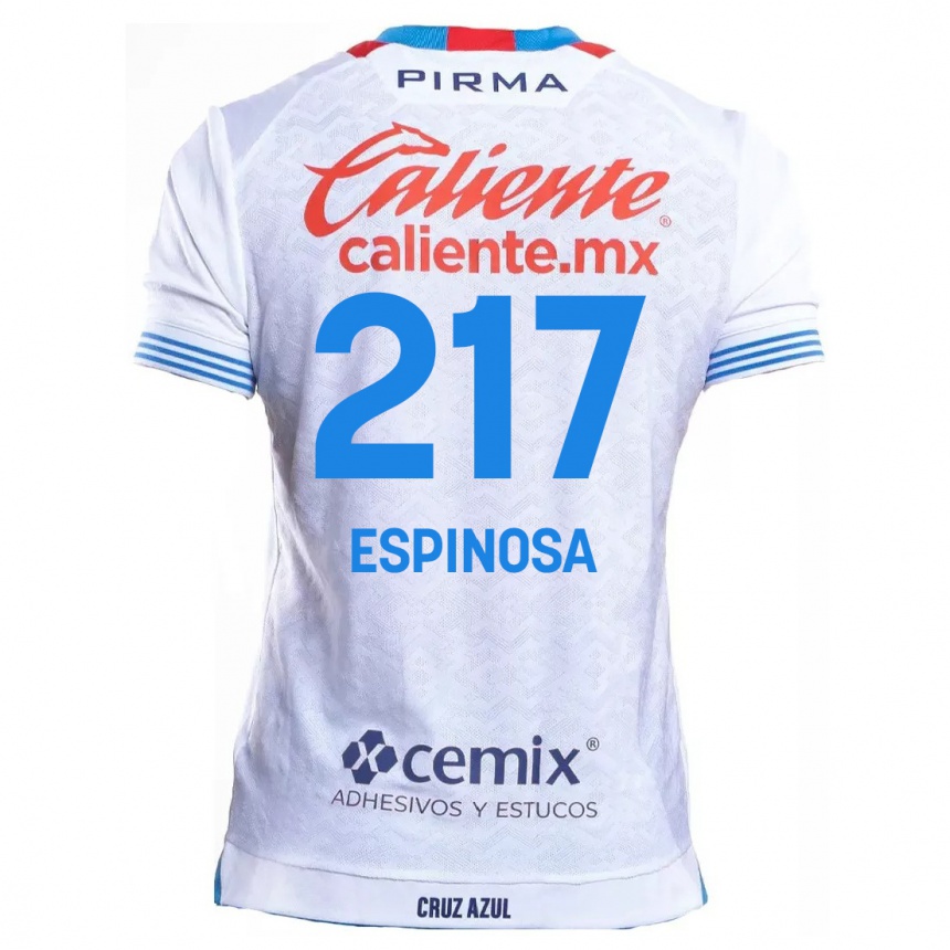 Niño Fútbol Camiseta Samuel Espinosa #217 Blanco Azul 2ª Equipación 2024/25