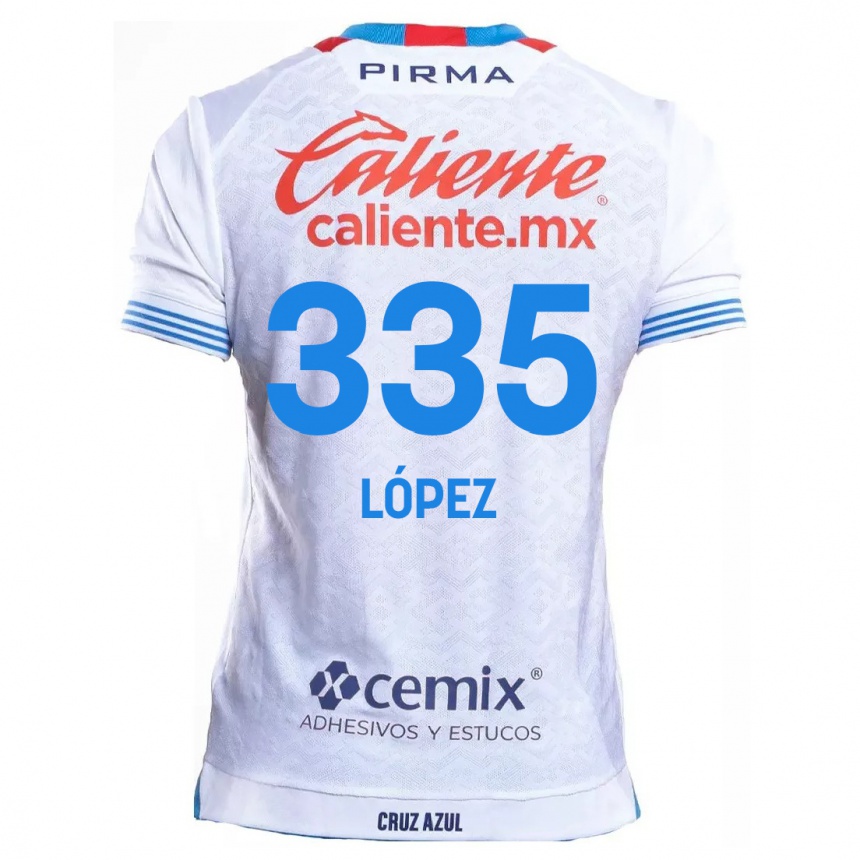 Niño Fútbol Camiseta Alfredo López #335 Blanco Azul 2ª Equipación 2024/25