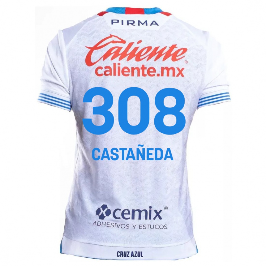 Niño Fútbol Camiseta Emiliano Castañeda #308 Blanco Azul 2ª Equipación 2024/25