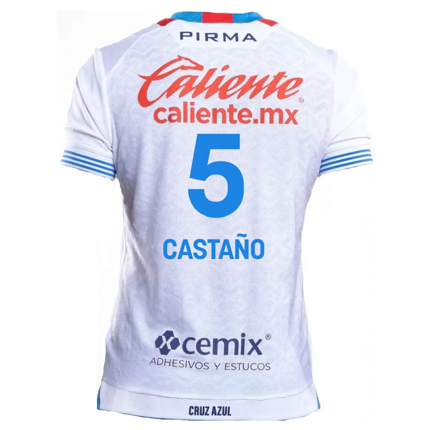 Niño Fútbol Camiseta Kevin Castaño #5 Blanco Azul 2ª Equipación 2024/25