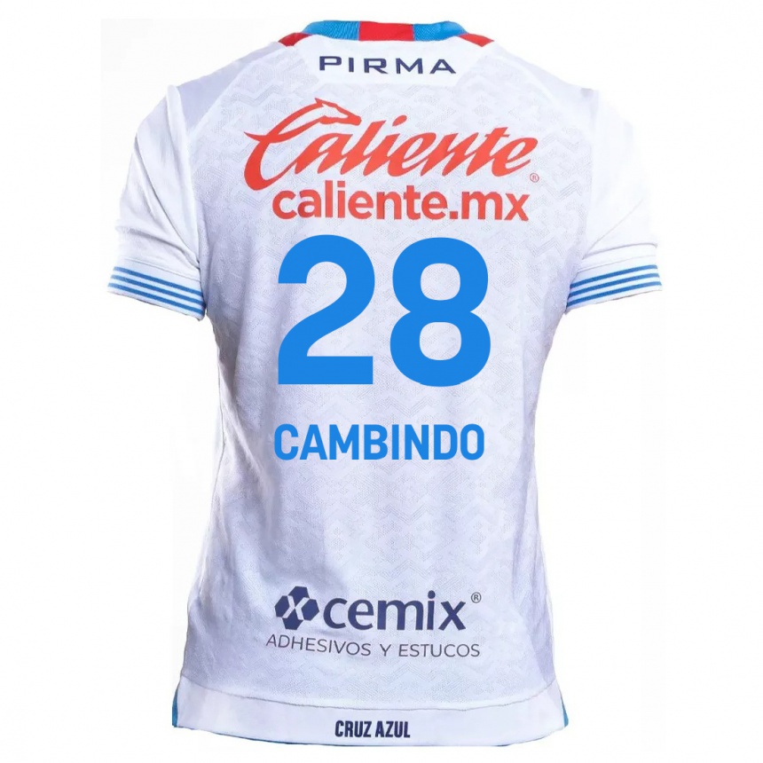 Niño Fútbol Camiseta Diber Cambindo #28 Blanco Azul 2ª Equipación 2024/25