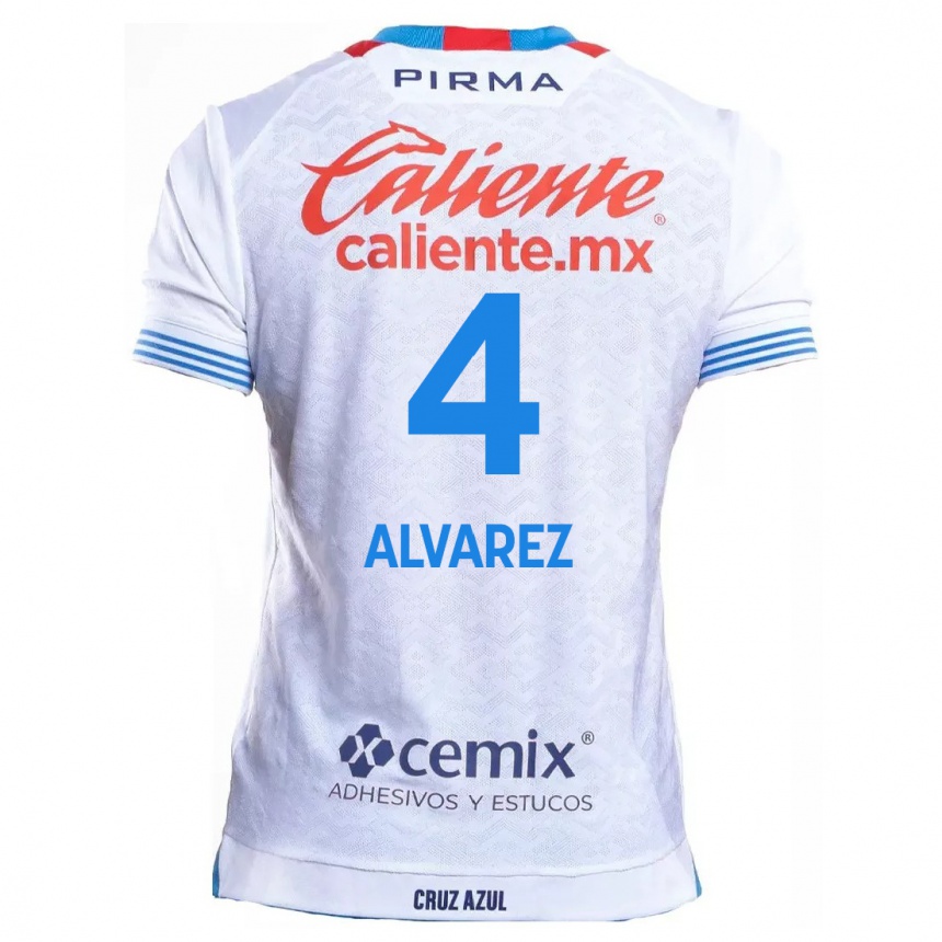 Niño Fútbol Camiseta Gabriela Alvarez #4 Blanco Azul 2ª Equipación 2024/25