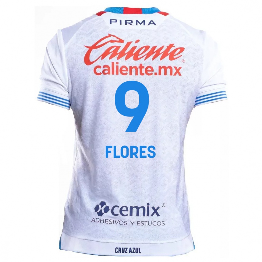 Niño Fútbol Camiseta Daniela Flores #9 Blanco Azul 2ª Equipación 2024/25