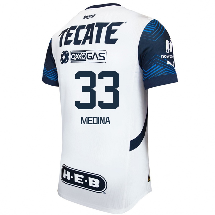 Niño Fútbol Camiseta Stefan Medina #33 Blanco Azul 2ª Equipación 2024/25