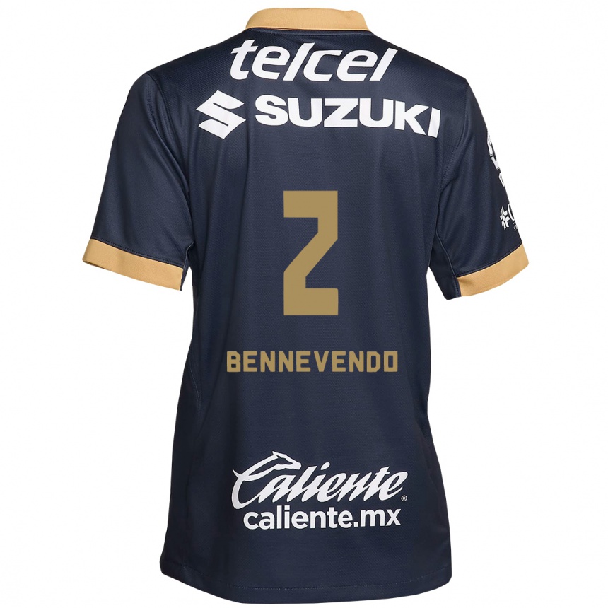 Niño Fútbol Camiseta Pablo Bennevendo #2 Obsidiana Dorada Blanca 2ª Equipación 2024/25