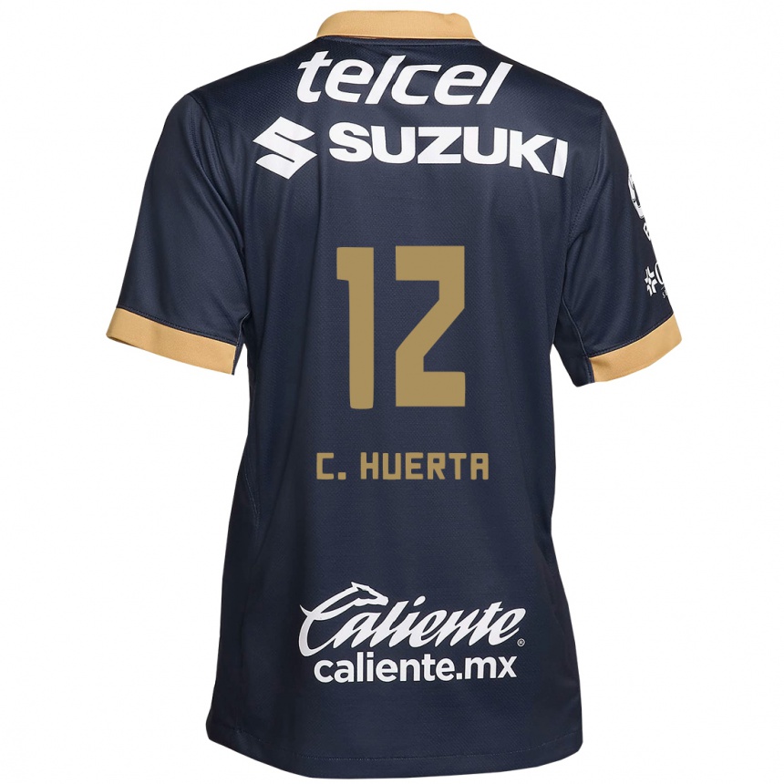 Niño Fútbol Camiseta César Huerta #12 Obsidiana Dorada Blanca 2ª Equipación 2024/25