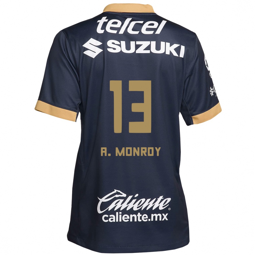 Niño Fútbol Camiseta Pablo Monroy #13 Obsidiana Dorada Blanca 2ª Equipación 2024/25