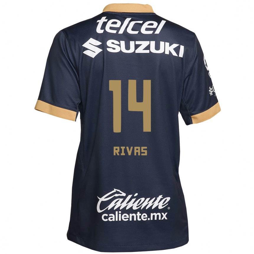 Niño Fútbol Camiseta Jesús Rivas #14 Obsidiana Dorada Blanca 2ª Equipación 2024/25