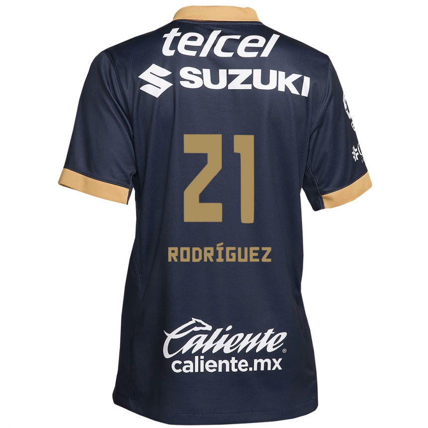 Niño Fútbol Camiseta Michell Rodríguez #21 Obsidiana Dorada Blanca 2ª Equipación 2024/25