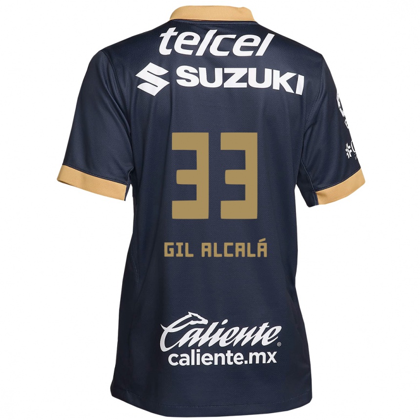 Niño Fútbol Camiseta Gil Alcalá #33 Obsidiana Dorada Blanca 2ª Equipación 2024/25