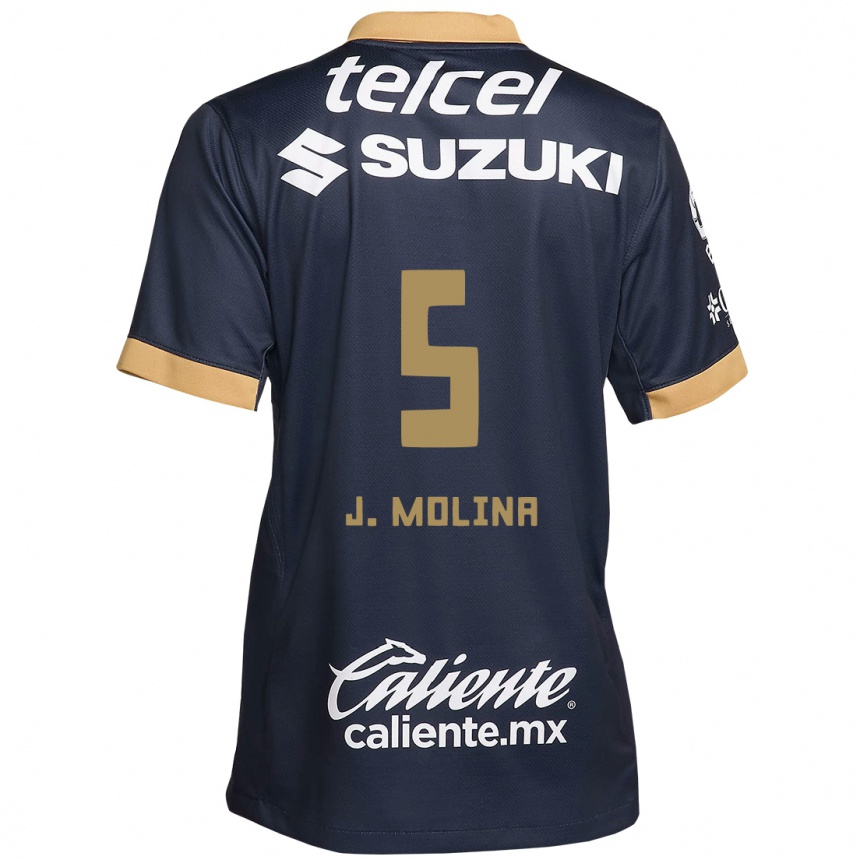 Niño Fútbol Camiseta Jesús Molina #5 Obsidiana Dorada Blanca 2ª Equipación 2024/25