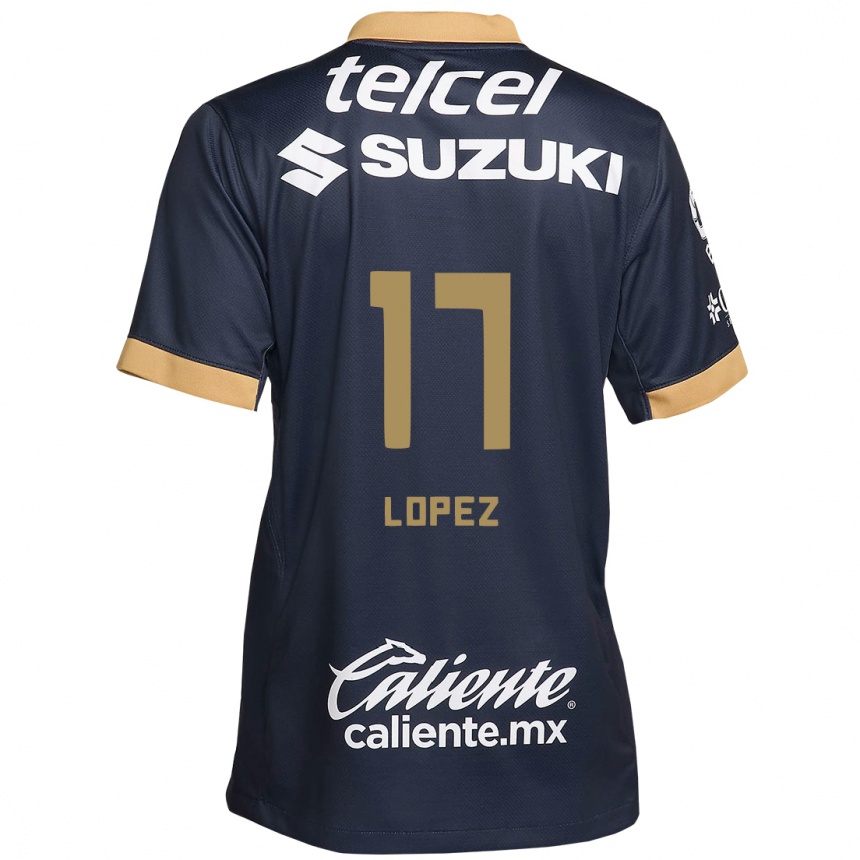 Niño Fútbol Camiseta Leonel Lopez #17 Obsidiana Dorada Blanca 2ª Equipación 2024/25