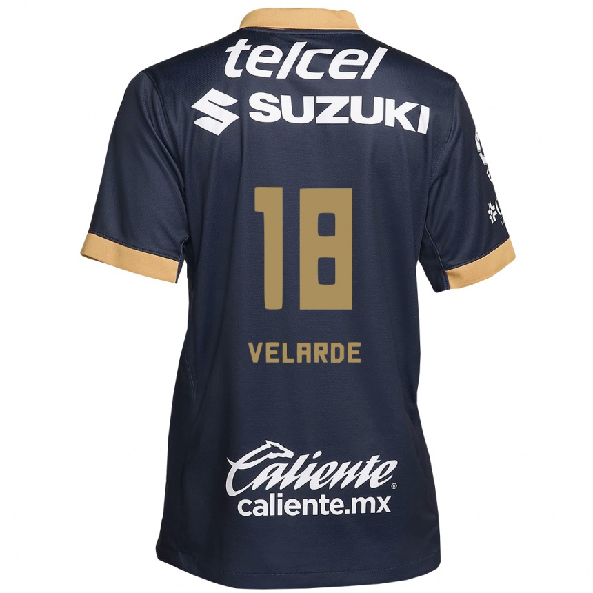 Niño Fútbol Camiseta Efrain Velarde #18 Obsidiana Dorada Blanca 2ª Equipación 2024/25