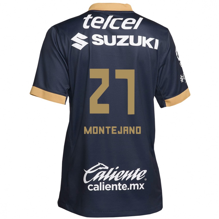 Niño Fútbol Camiseta Emanuel Montejano #27 Obsidiana Dorada Blanca 2ª Equipación 2024/25