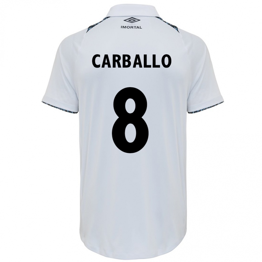 Niño Fútbol Camiseta Felipe Carballo #8 Blanco Azul 2ª Equipación 2024/25