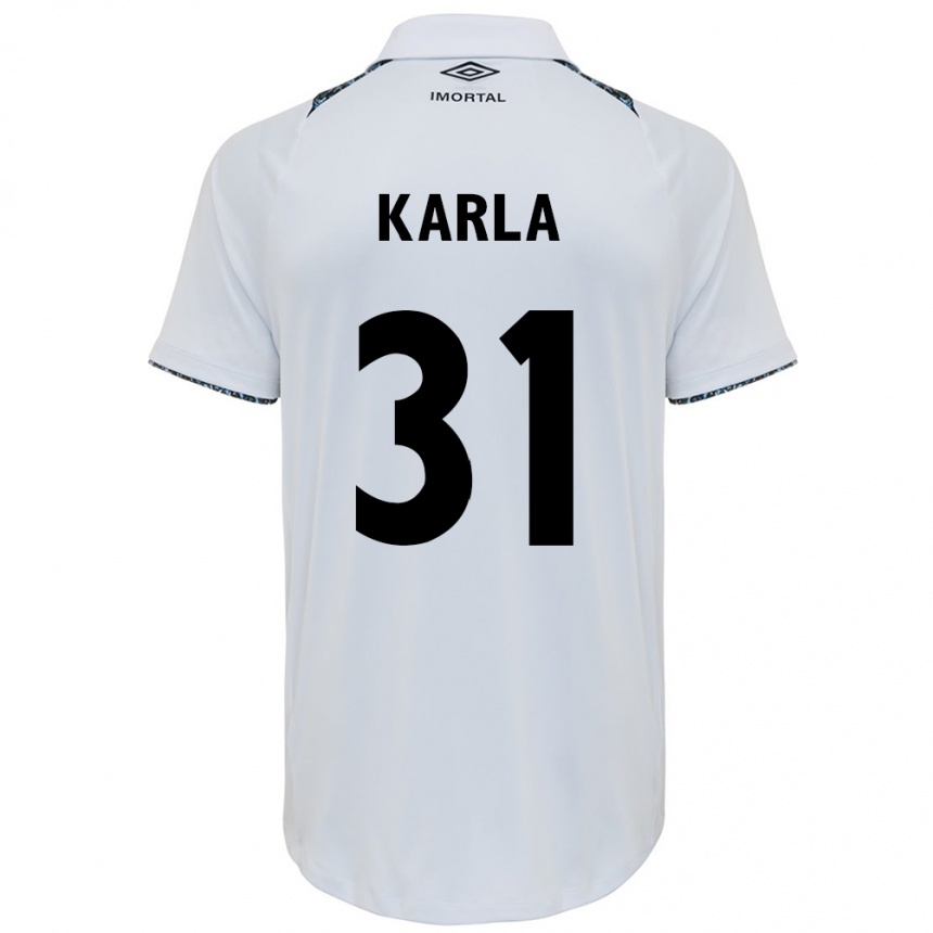 Niño Fútbol Camiseta Emmily Karla #31 Blanco Azul 2ª Equipación 2024/25