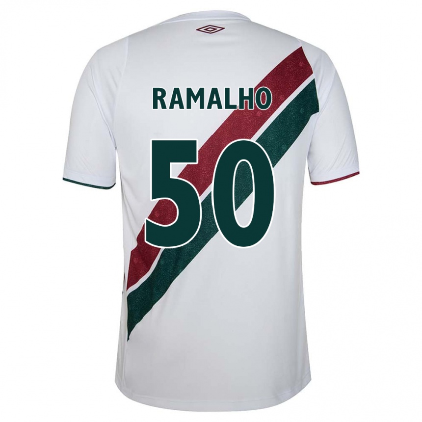 Niño Fútbol Camiseta Gustavo Ramalho #50 Blanco Verde Granate 2ª Equipación 2024/25