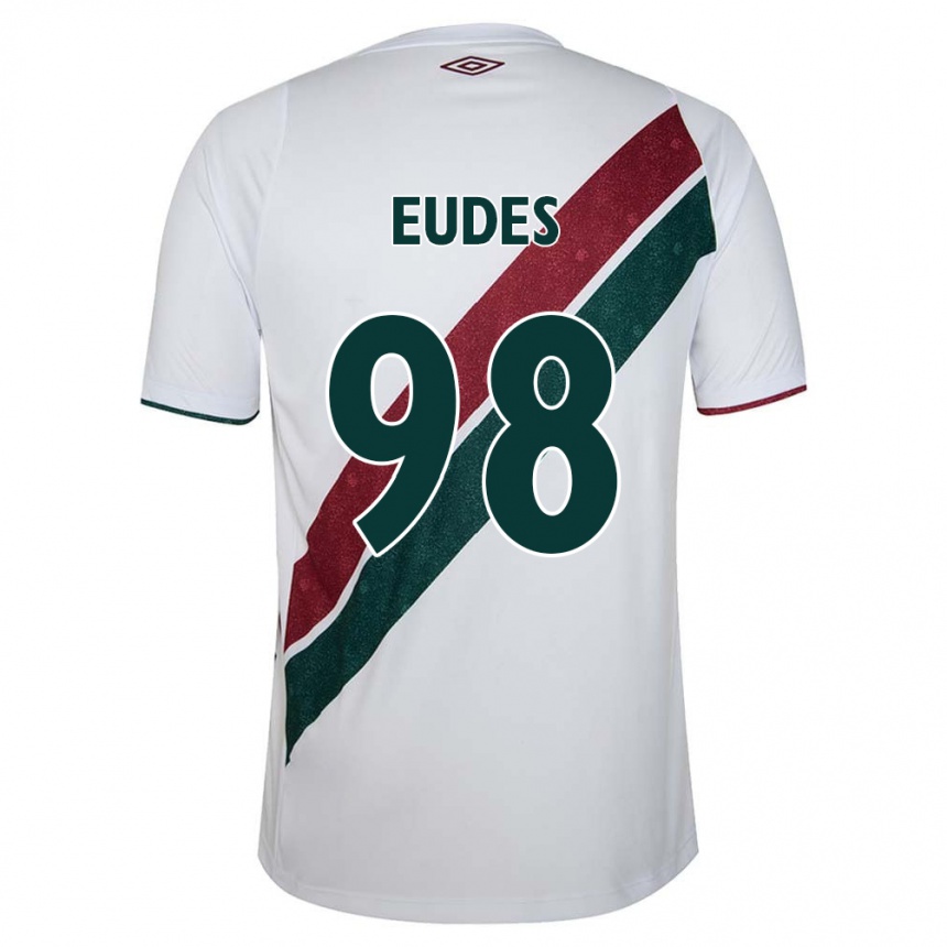 Niño Fútbol Camiseta Vitor Eudes #98 Blanco Verde Granate 2ª Equipación 2024/25