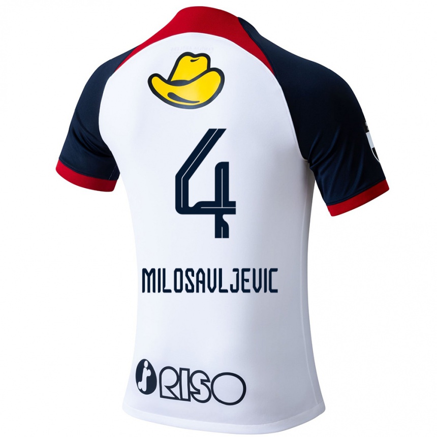 Niño Fútbol Camiseta Radomir Milosavljevic #4 Blanco Azul Rojo 2ª Equipación 2024/25