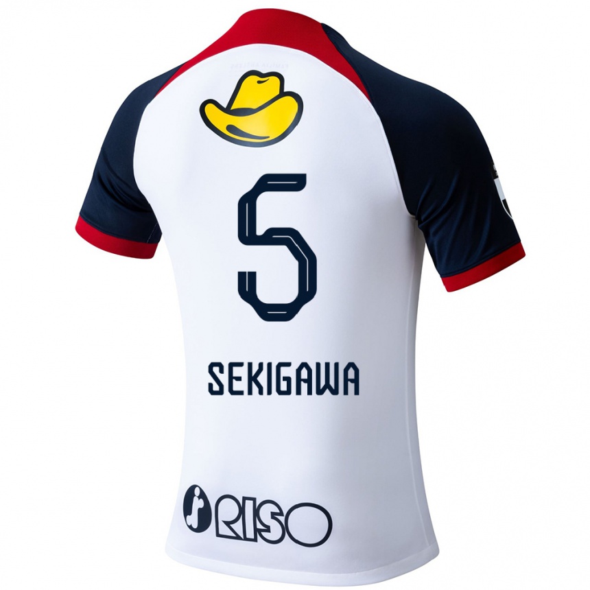 Niño Fútbol Camiseta Ikuma Sekigawa #5 Blanco Azul Rojo 2ª Equipación 2024/25