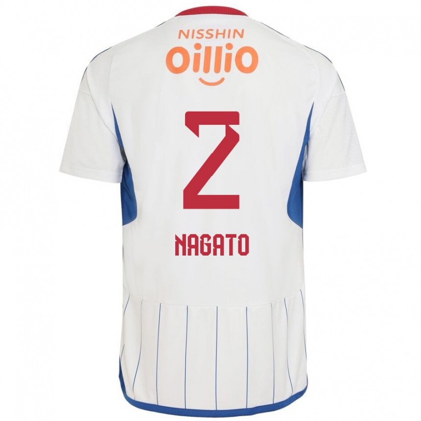 Niño Fútbol Camiseta Katsuya Nagato #2 Blanco Azul Rojo 2ª Equipación 2024/25