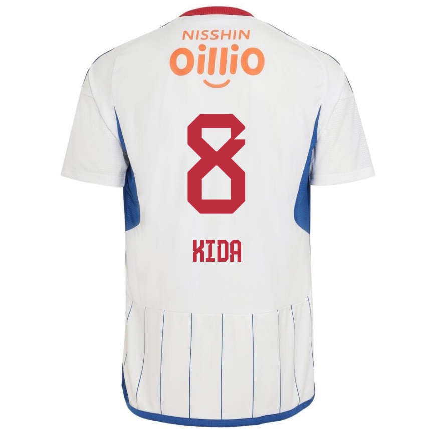 Niño Fútbol Camiseta Takuya Kida #8 Blanco Azul Rojo 2ª Equipación 2024/25