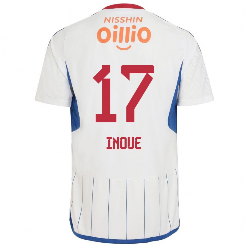 Niño Fútbol Camiseta Kenta Inoue #17 Blanco Azul Rojo 2ª Equipación 2024/25