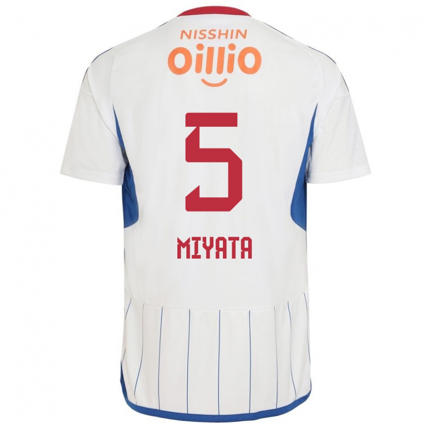 Niño Fútbol Camiseta Haru Miyata #5 Blanco Azul Rojo 2ª Equipación 2024/25