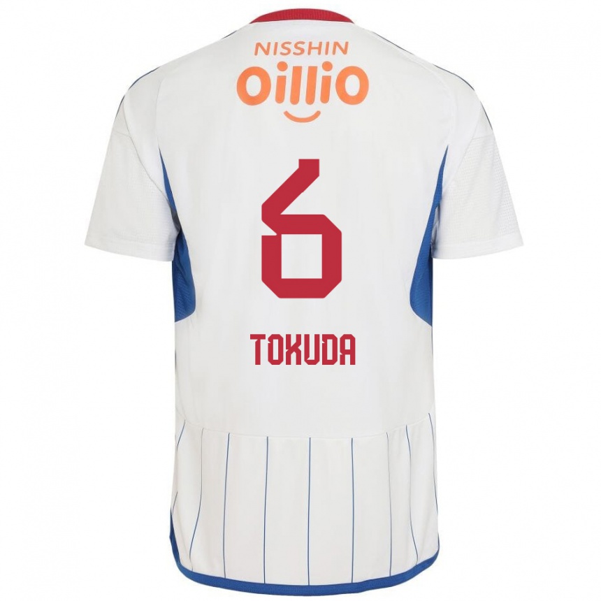 Niño Fútbol Camiseta Yuma Tokuda #6 Blanco Azul Rojo 2ª Equipación 2024/25