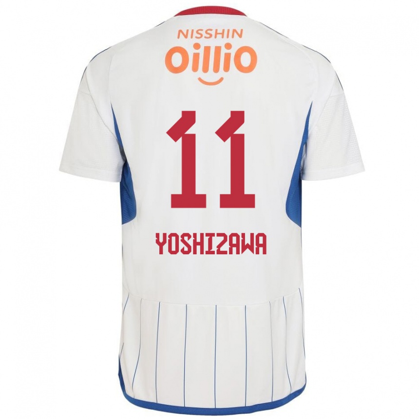 Niño Fútbol Camiseta Mirai Yoshizawa #11 Blanco Azul Rojo 2ª Equipación 2024/25