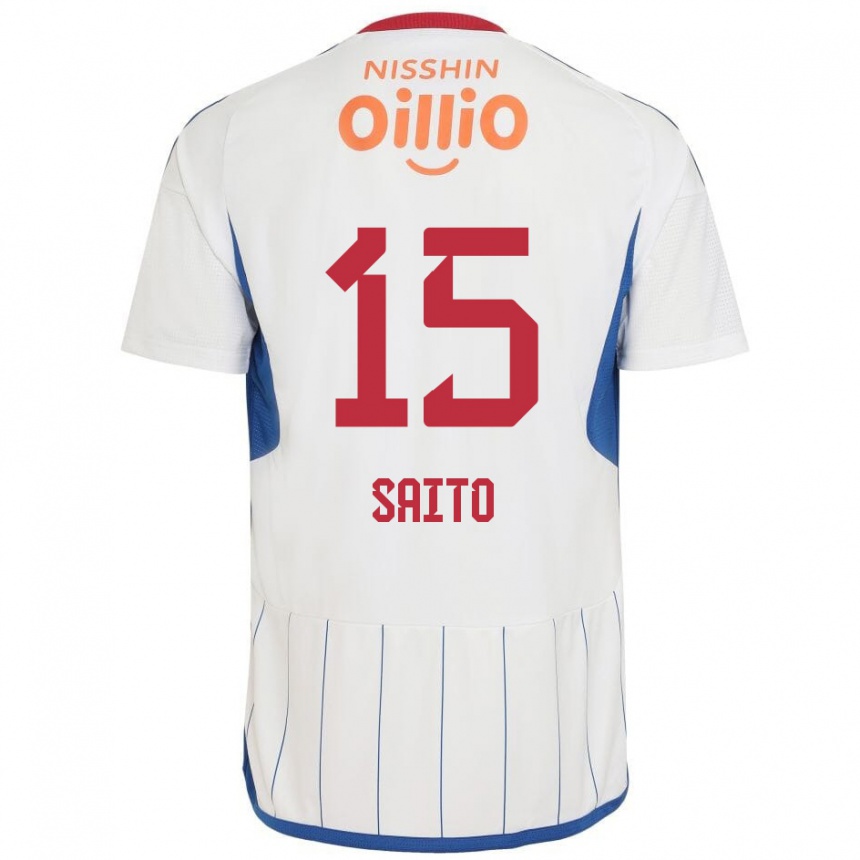 Niño Fútbol Camiseta Haru Saito #15 Blanco Azul Rojo 2ª Equipación 2024/25