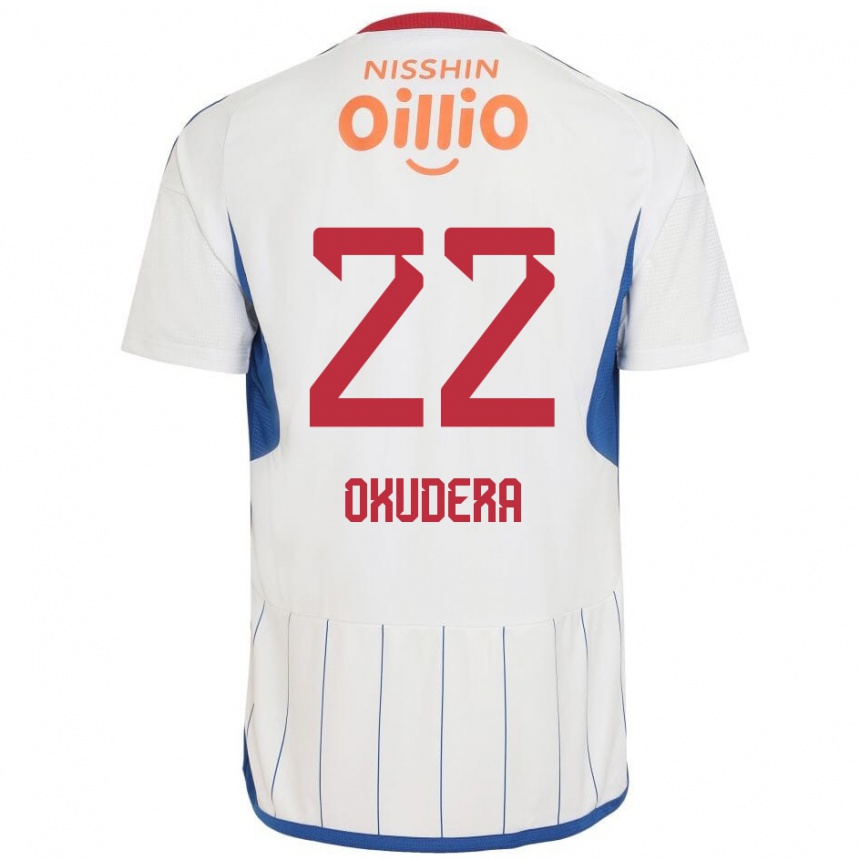 Niño Fútbol Camiseta Minato Okudera #22 Blanco Azul Rojo 2ª Equipación 2024/25