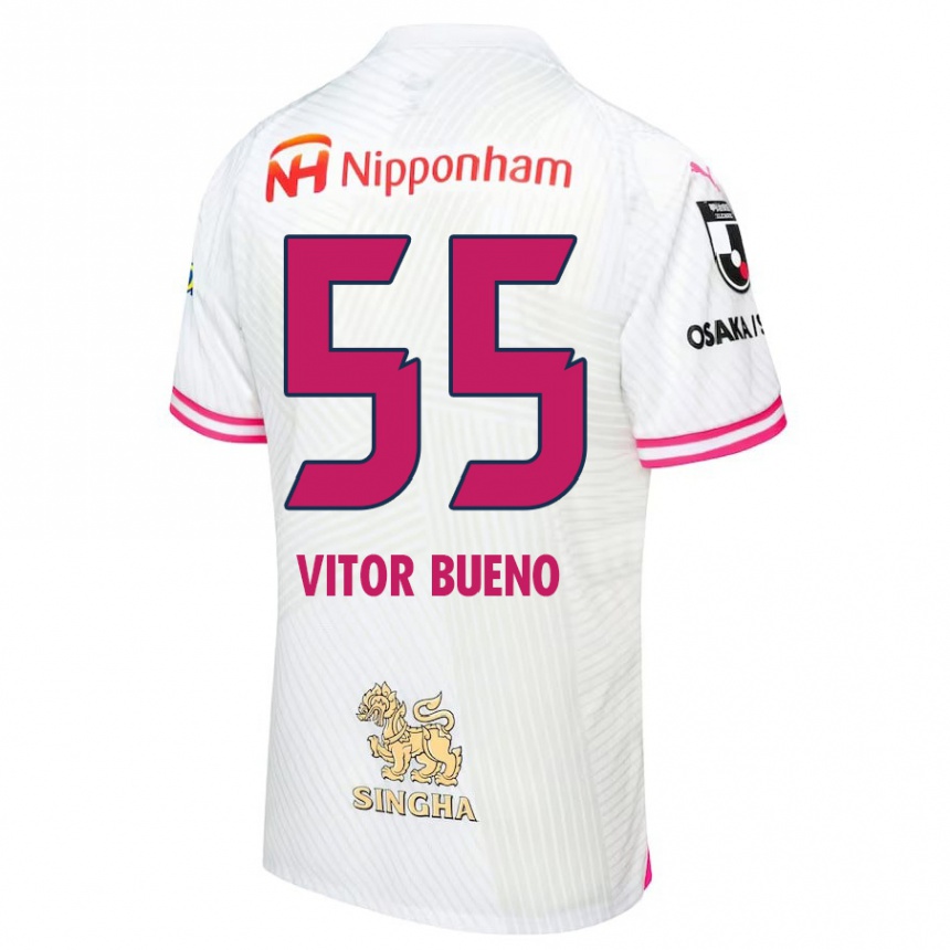 Niño Fútbol Camiseta Vitor Bueno #55 Blanco Rosa 2ª Equipación 2024/25