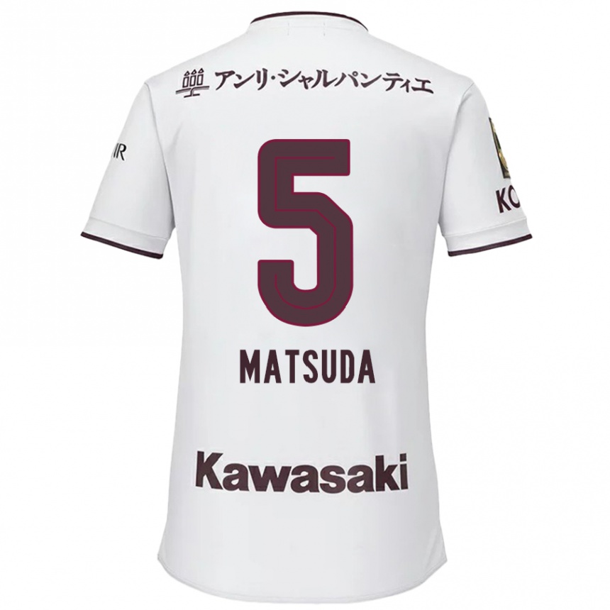 Niño Fútbol Camiseta Shido Matsuda #5 Blanco Rojo 2ª Equipación 2024/25