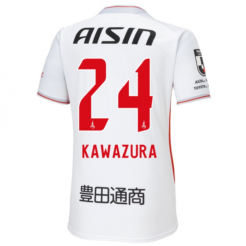 Niño Fútbol Camiseta Akinari Kawazura #24 Blanco Amarillo Rojo 2ª Equipación 2024/25