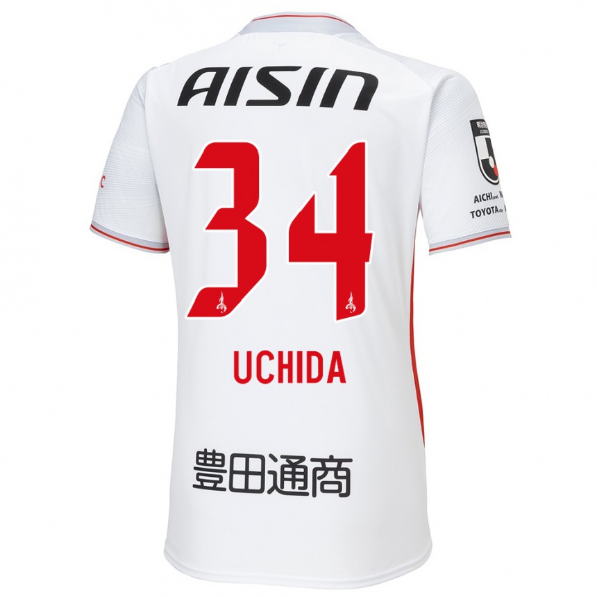 Niño Fútbol Camiseta Takuya Uchida #34 Blanco Amarillo Rojo 2ª Equipación 2024/25