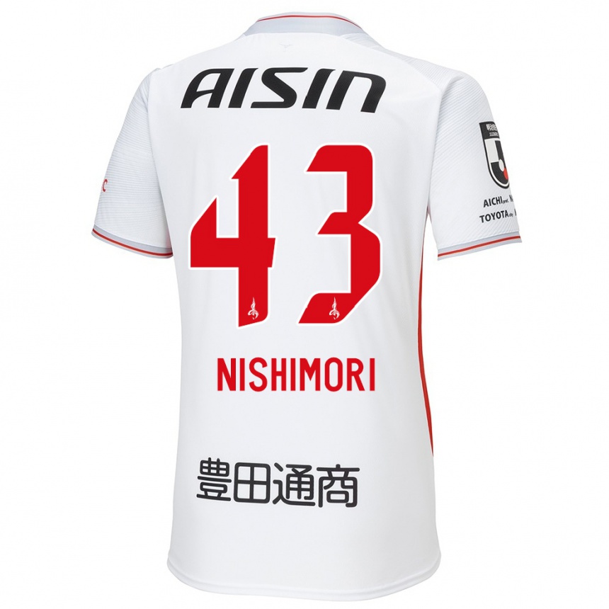 Niño Fútbol Camiseta Yuto Nishimori #43 Blanco Amarillo Rojo 2ª Equipación 2024/25