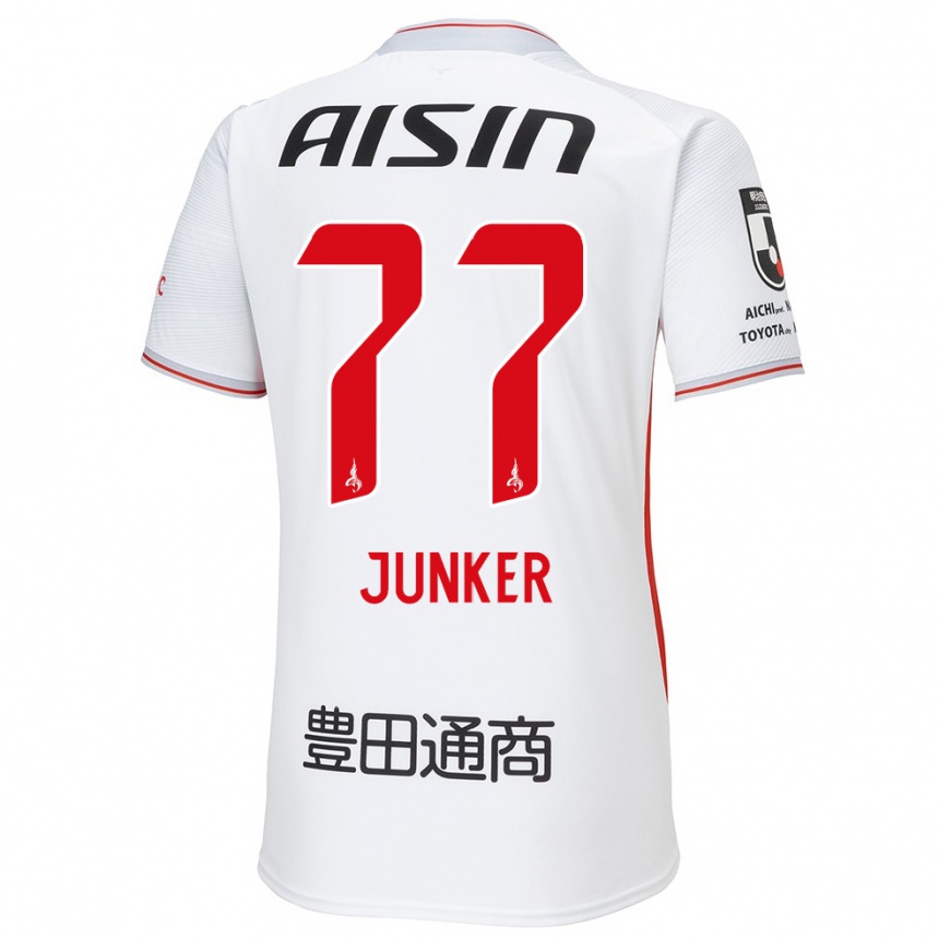 Niño Fútbol Camiseta Kasper Junker #77 Blanco Amarillo Rojo 2ª Equipación 2024/25