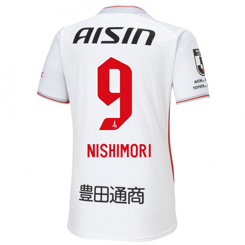 Niño Fútbol Camiseta Naoto Nishimori #9 Blanco Amarillo Rojo 2ª Equipación 2024/25